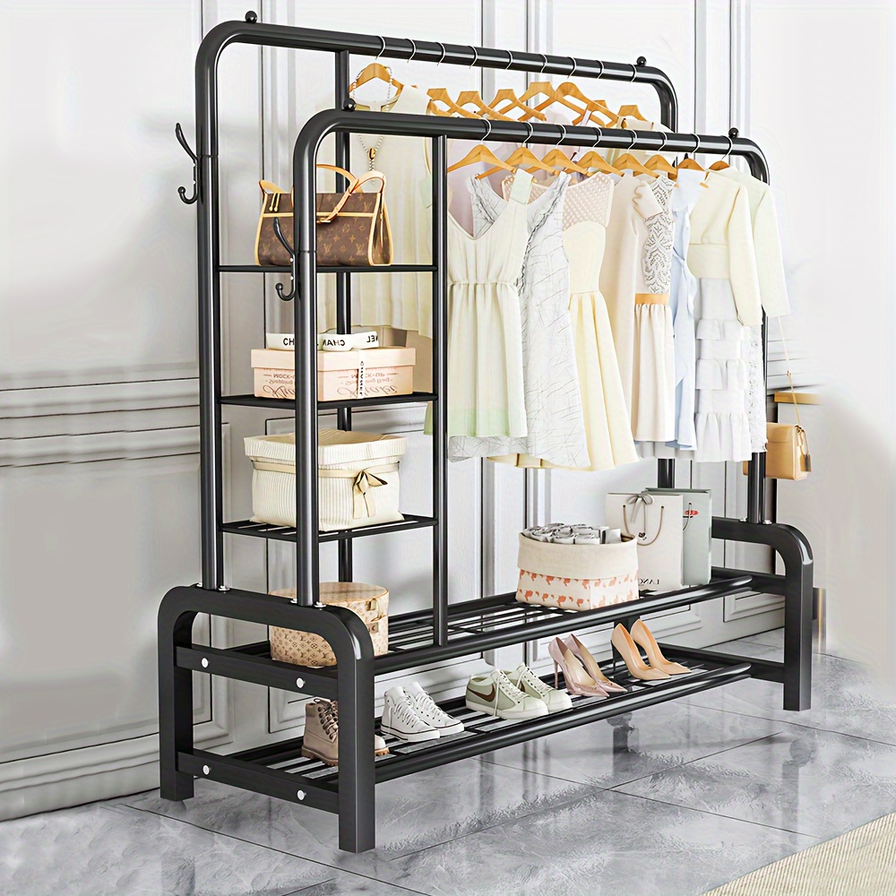 

Clothes Rack Heavy Duty Clothes Rail 120kg Sturdy Clothes Rack With Shelfs & Shoe Rack Clothing Rack Double Rod Garment Rack Clothing Racks For Hanging Clothes