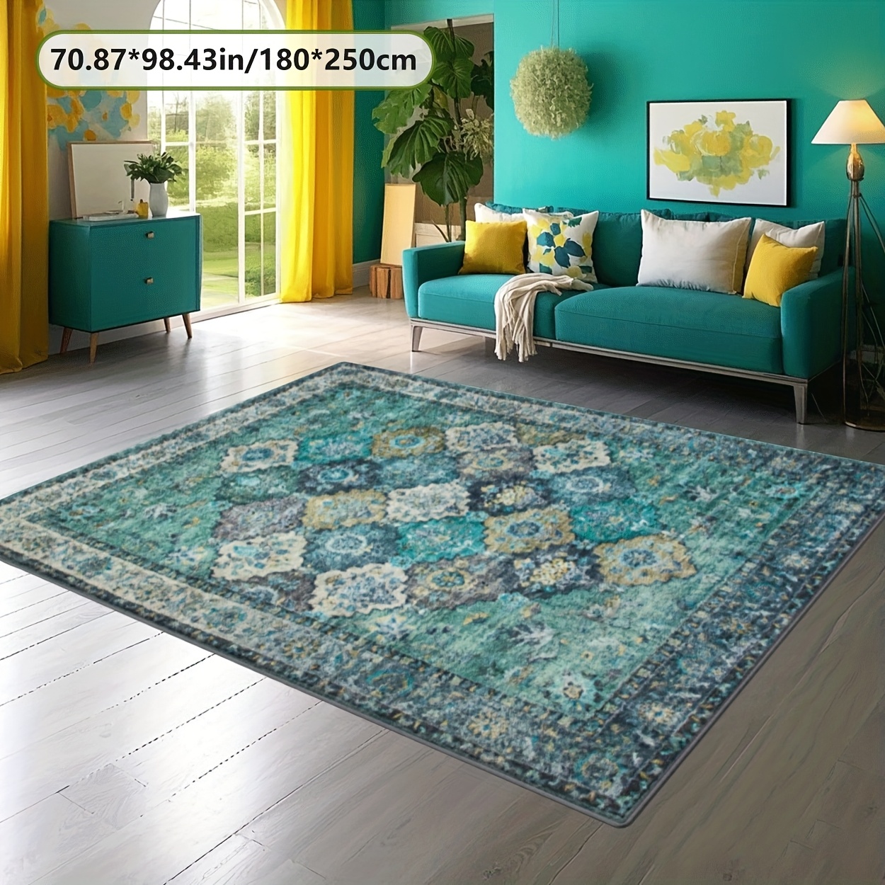 TEMU Soft Plush Rug With Dotted Plastic Backing, Featuring Ethnic Floral Pattern Printing. Ethnic-style Rug, Fashionable Home Decor Carpet. Suitable
