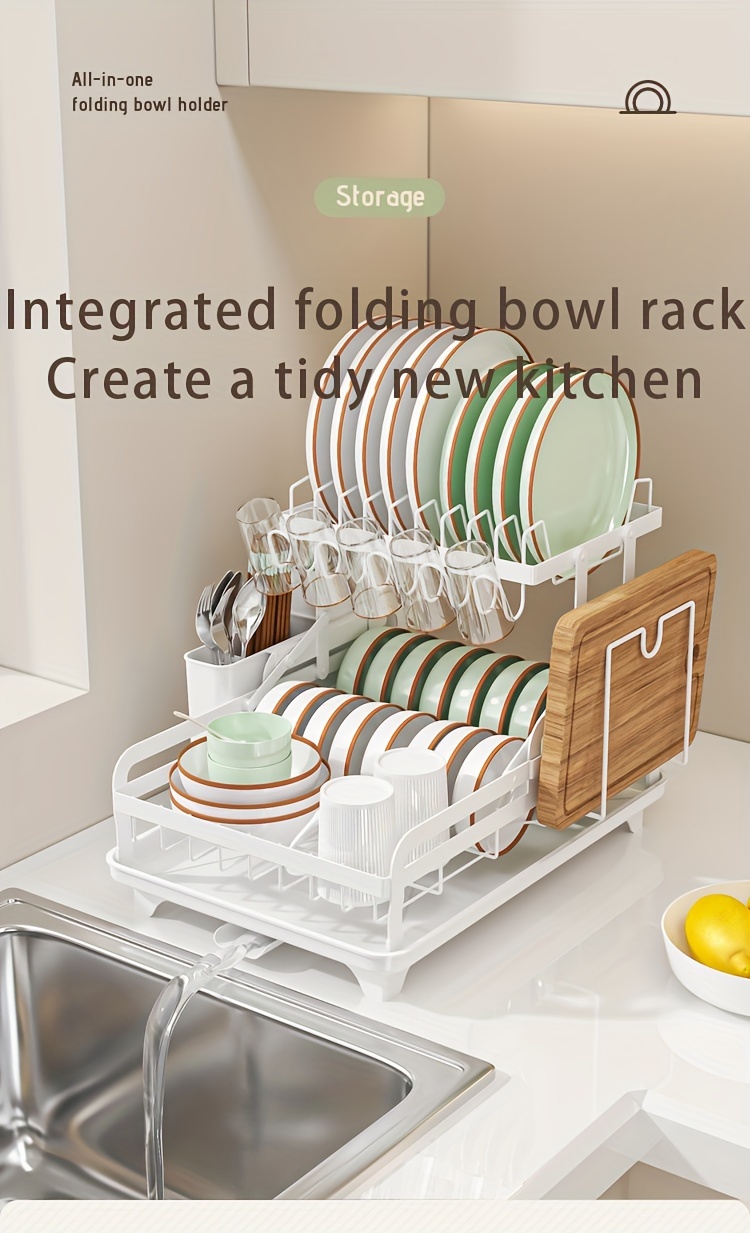 1pc dish drying rack for kitchen countertop double layers large capacity dish drying rack with   steel dish drainer with drainage utensil holder for dish knifes cup cutting board 16 3 11   8in kitchen supplies details 0