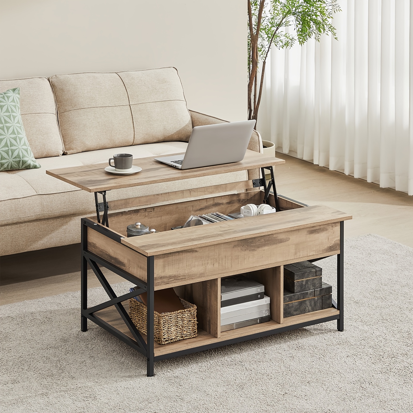 TEMU Table Basse Ronde, Table Moderne en Placoplâtre avec Cadre en Acier, 100 X 60 X (48-62) Cm