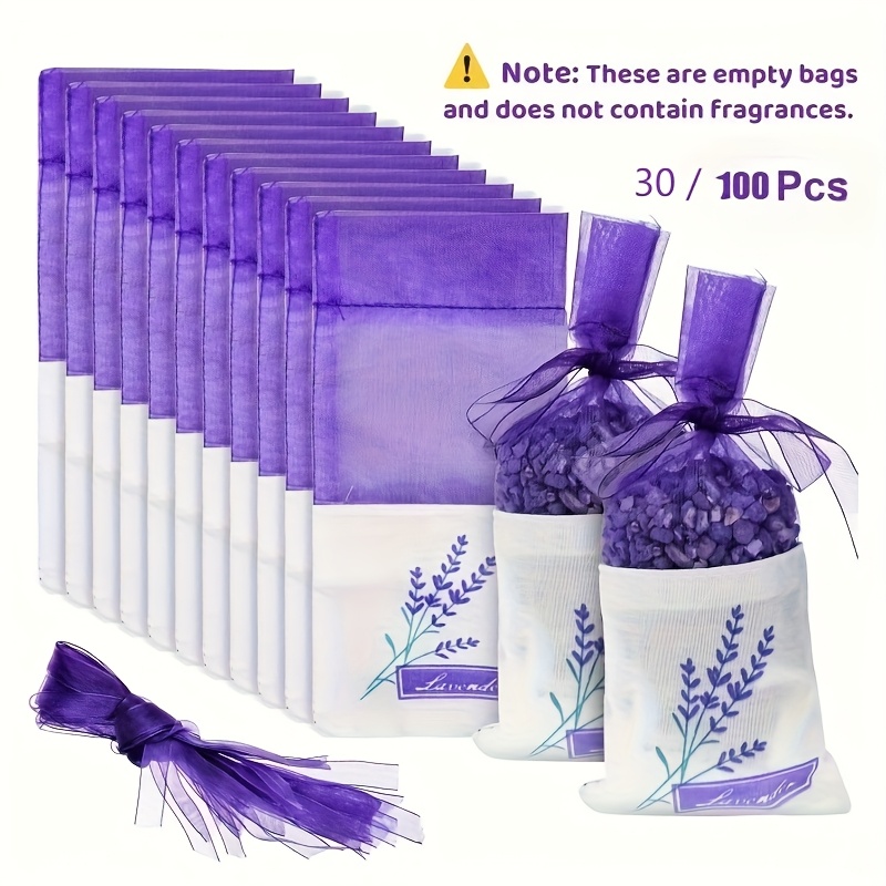 Artikelbild geschenk für sie/ihn 30/100 stück [lila lavendelbeutel] lila lavendel druck leere verpackungsbeutel | für die herstellung getrockneter lavendel, mit einfach zu bindendem seil zur aufbewahrung und zum aufhängen,   für schubladen/schrank/auto-kleiderschrank/badezimmer