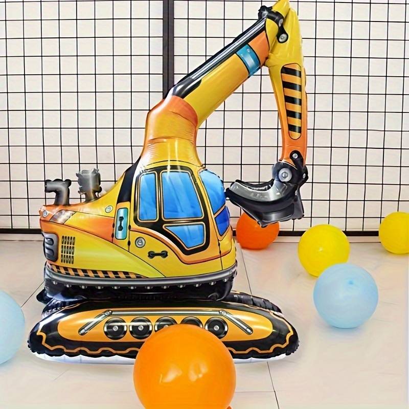 2 Palloncini Bulldozer In Alluminio Per Feste A Tema - Decorazioni Compleanno Bambini
