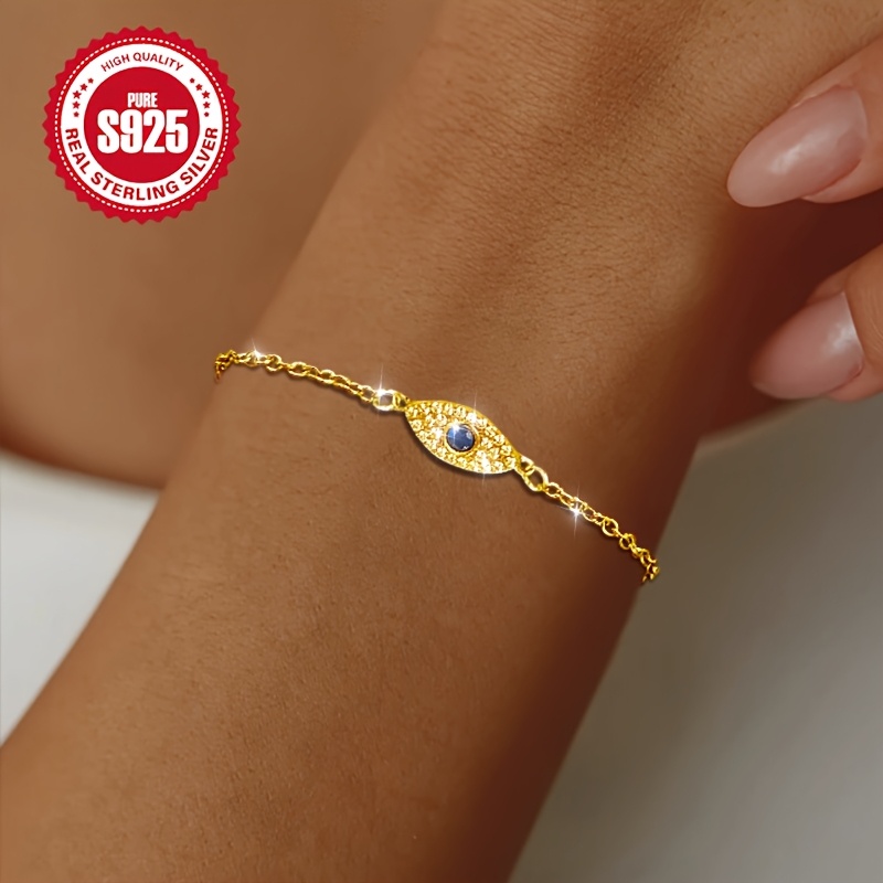 S925 Silver Blue Eye Bracelet with Synthetic Zirconia