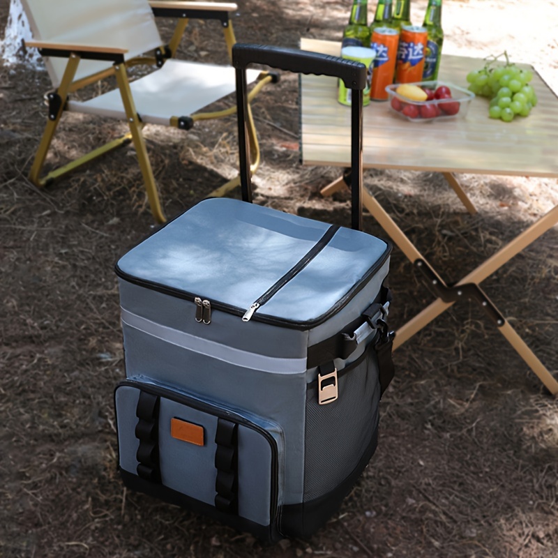 35L Large Insulated Cooler Bag with Pull Rod, Durable Polyester