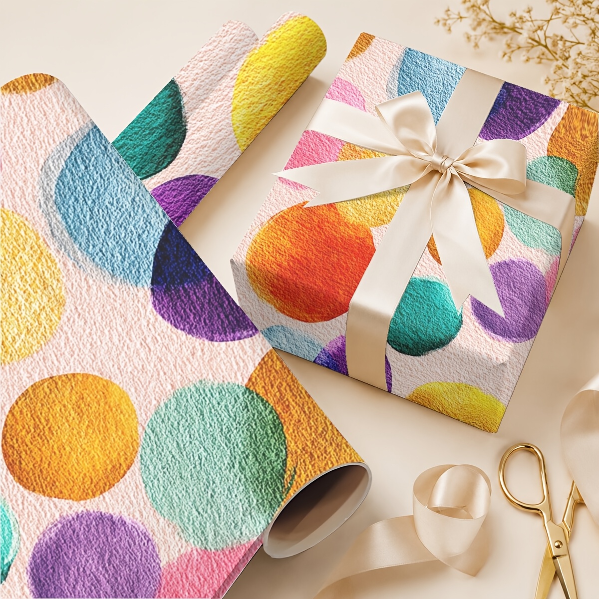 TEMU Rouleau de 19.69In X 118.11In avec pois à colorés - pour cadeaux de Noël, fêtes d'année, anniversaires, mariages, Saint-Valentin et décoration
