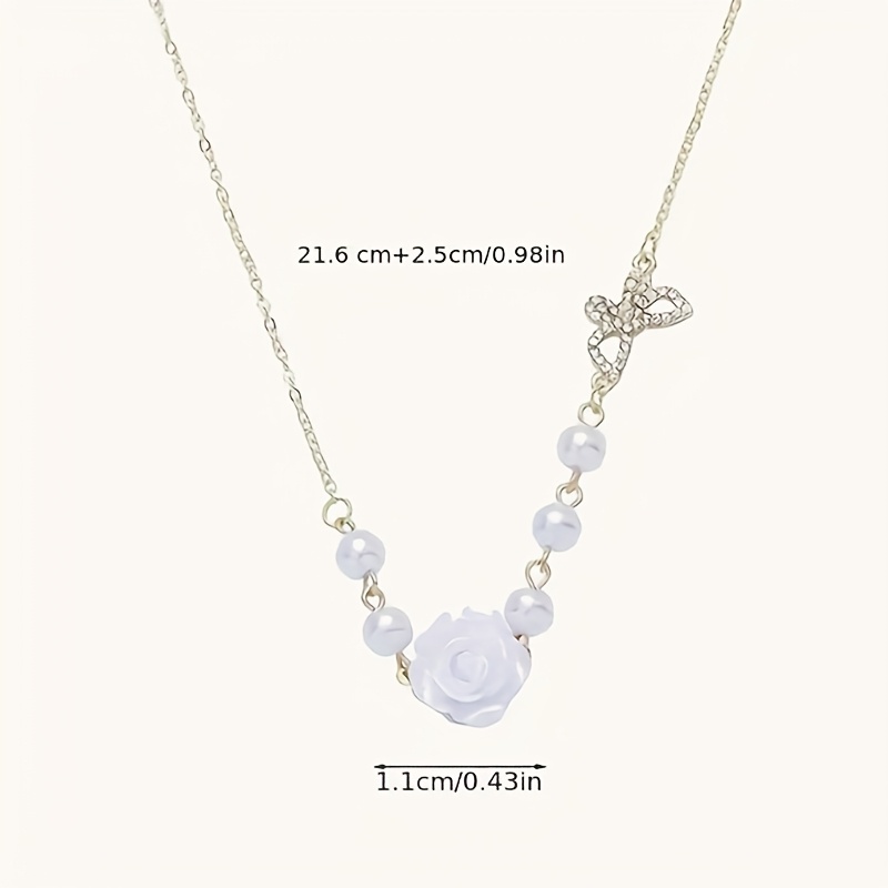 Imitation Pearl Zirconia Bow Collarbone Chain Necklace