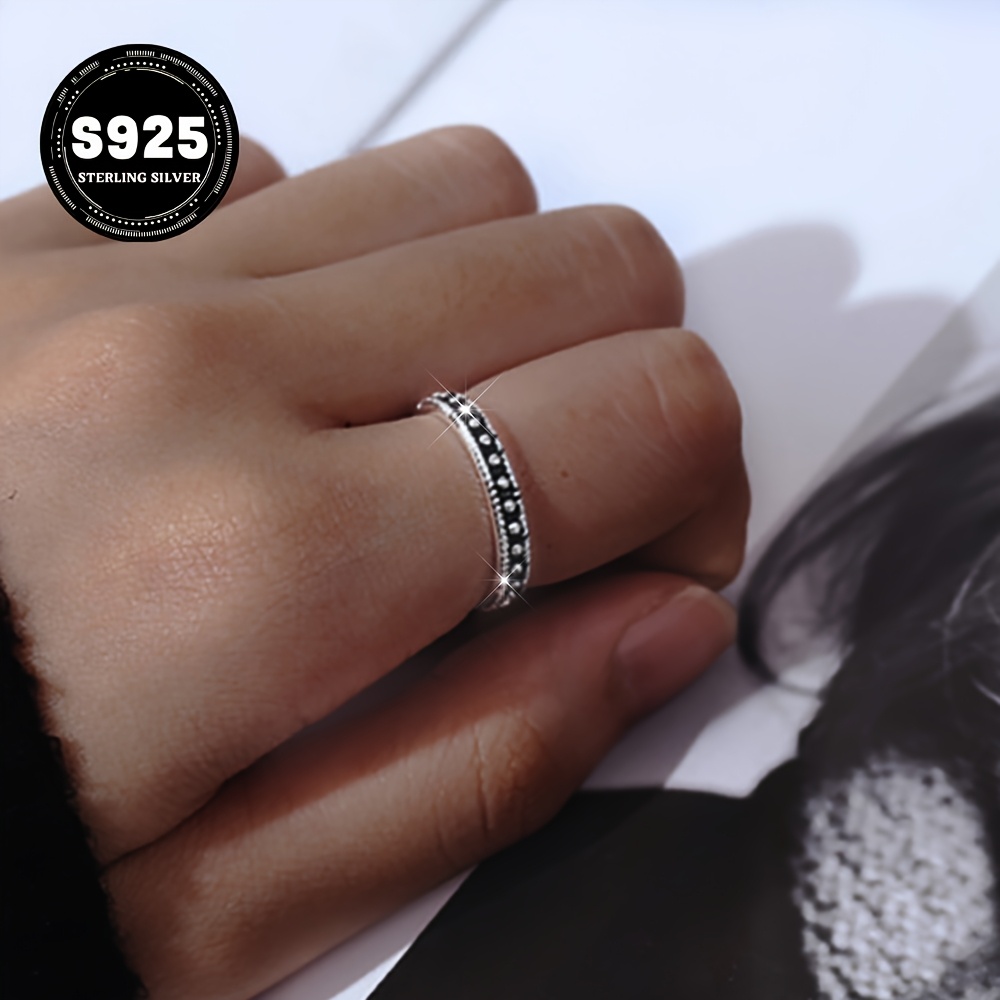 Vintage Ring 925 Silver Open Ring Stone Accents