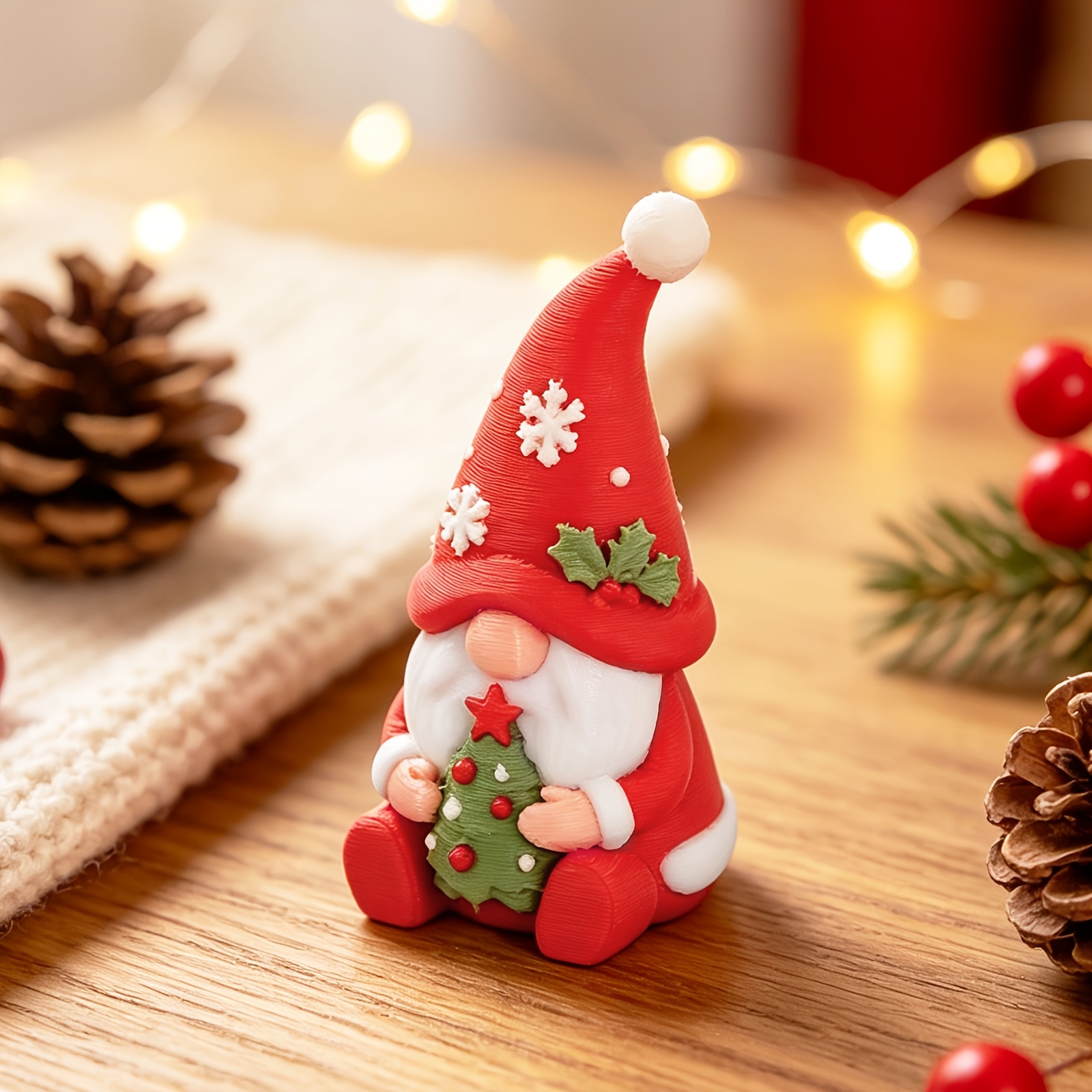 TEMU Ornement de Noël Gnome avec et Décoration de Neige - Figurine de Nain en Plastique pour Arbre, Statue Porte-Arbre pour Étagère, Bureau, Manteau