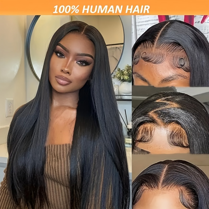 TEMU 4x4 Straight Lace Closure Wigs Human Hair Pre Human Hair Wigs Glueless 4x4 Lace Closure Wigs Human Hair For Women Brazilian Transparent Lace Frontal Wig With Baby Hair 250% Density