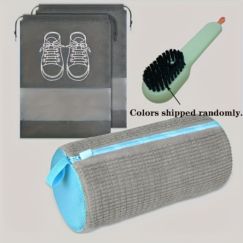 TEMU (random Color Of Brush) 4pcs Shoe Bag Large Size For Washing Machine Reusable Mesh Shoe Laundry Bag With Zipper, Durable Wash Shoe Cleaning Bag