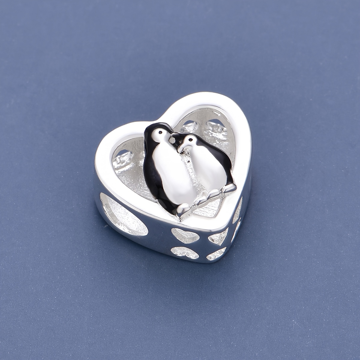 TEMU 1pc Silvery Plated Copper Cute Penguin Pattern Love Pendant Bead Suitable For Jewelry Making Bracelet Or Necklace Daily Wear Or
