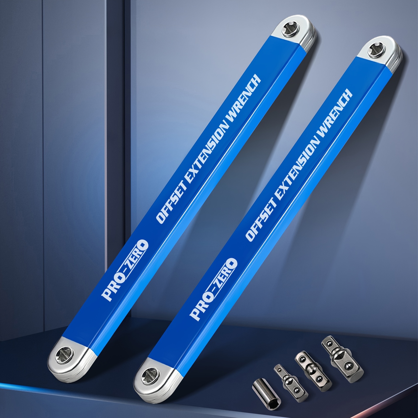 2 in 1 multi function ratchet offset extension wrench with   4   8 square head adapters for tight spaces 180 degree swivel high torque non slip handle durable metal