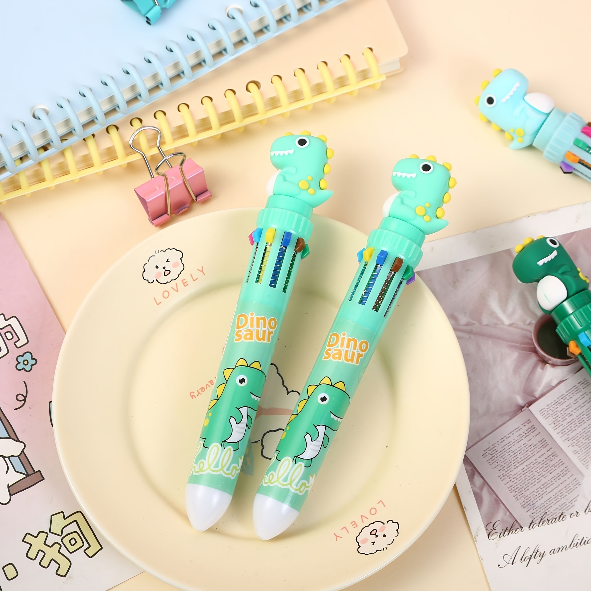 Image of 1pc Random Dinosaur-themed 10-color Retractable Ballpoint Pen - Fun & Gift, For Return School