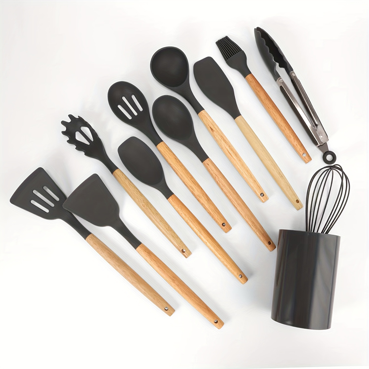 12pcs wooden handled silicone kitchenware 12pcs set heat resistant silicone spatula spoon s d spoon pasta grabber soup spoon non stick cooking spoon set kitchen cooking tools silicone kitchenware Product details 6