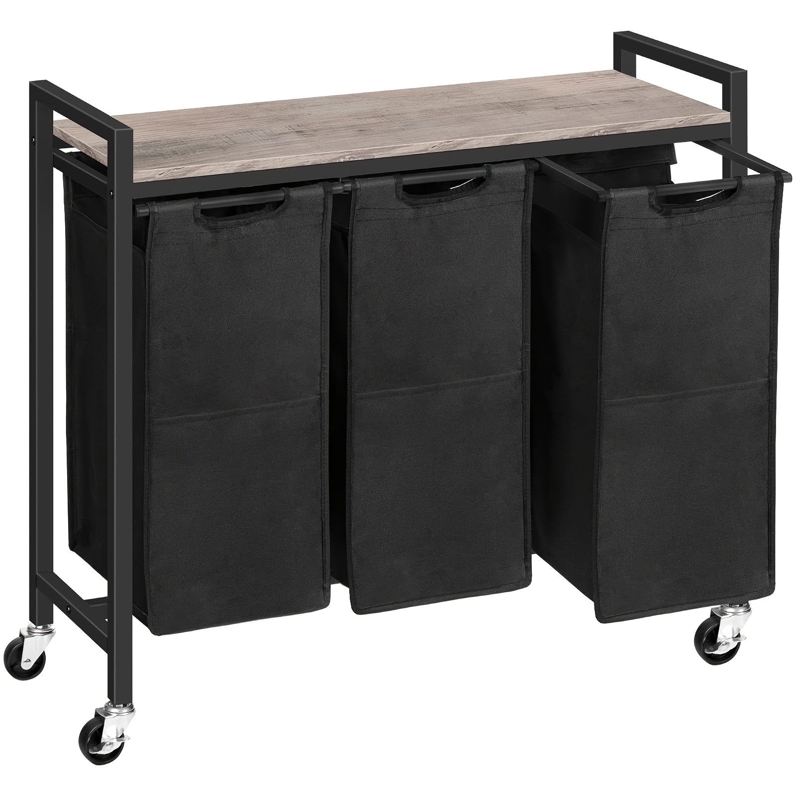 3-Compartment Laundry Basket with Shelf, Oxford Fabric Trolley