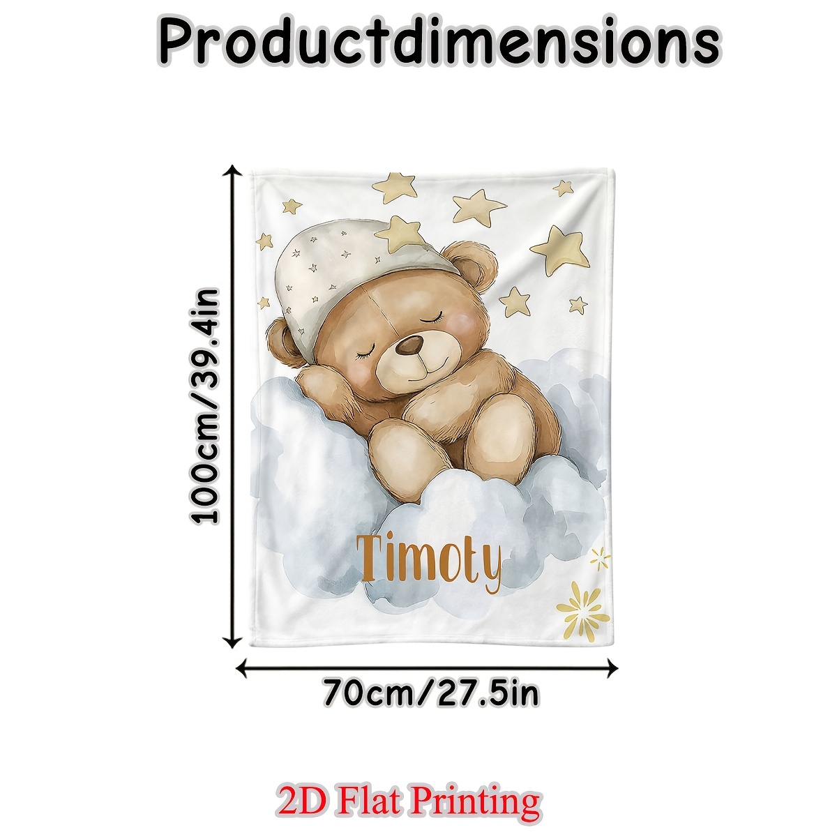 Image of Customizable Teddy Bear Blanket - Soft And Lightweight Flannel Blanket With Personalized Name, Suitable For Sofa, Travel, Camping - Adorable Design, , Camping Blanket | Whimsical Blanket | Blanket
