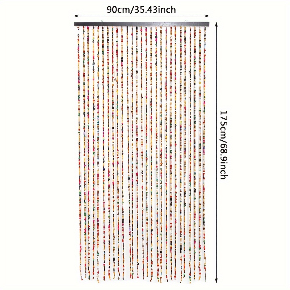 TEMU 1pc Partition Colorful Wood Bead Door Curtain Bedroom Living Room Screen Decorative Curtain Artificial Production