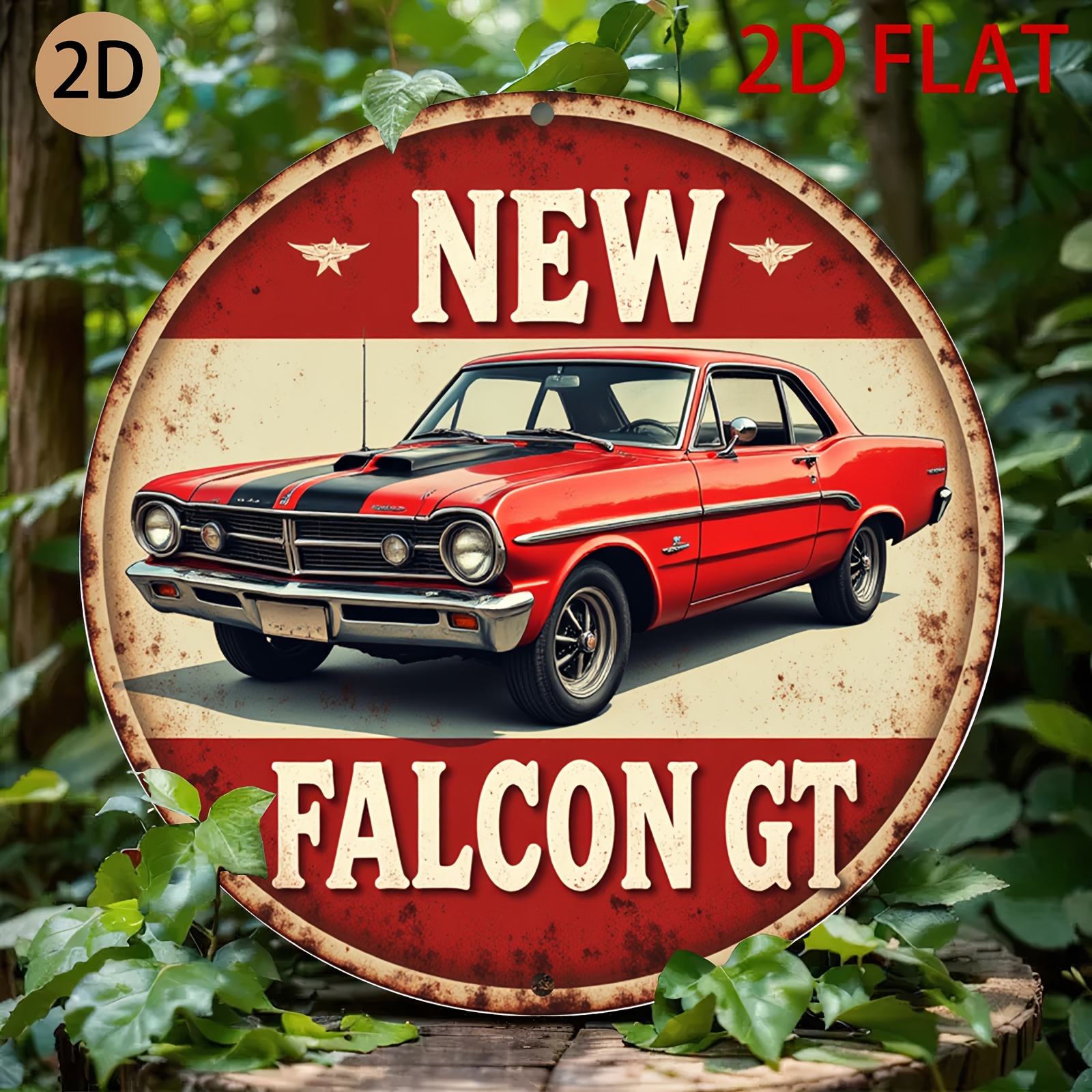 TEMU 2d Plane Circular Tin Metal Sign Design Featuring Gt Suitable For Home Garage Decoration, 2d Flat, Room Decor