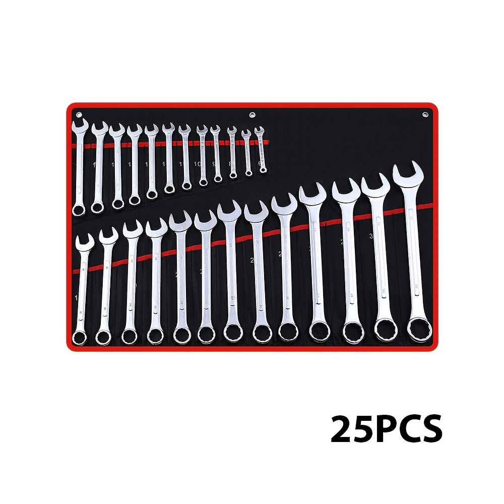 E-shop 25-teiliges Schraubenschlüssel-Set, Werkzeugset, Ratschenschlüssel, Offenschlüssel, mit Aufbewahrungstasche, geeignet für verschiedene
