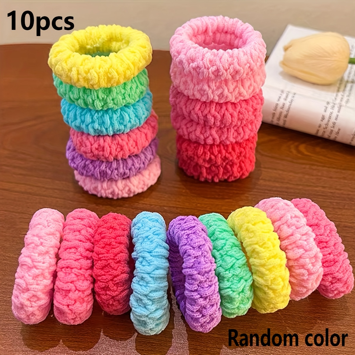 TEMU 10pz Elastici per Capelli a Forma di Popcorn ad Elasticit�, Colorati, per Code Alte, Accessori per Capelli Versatili
