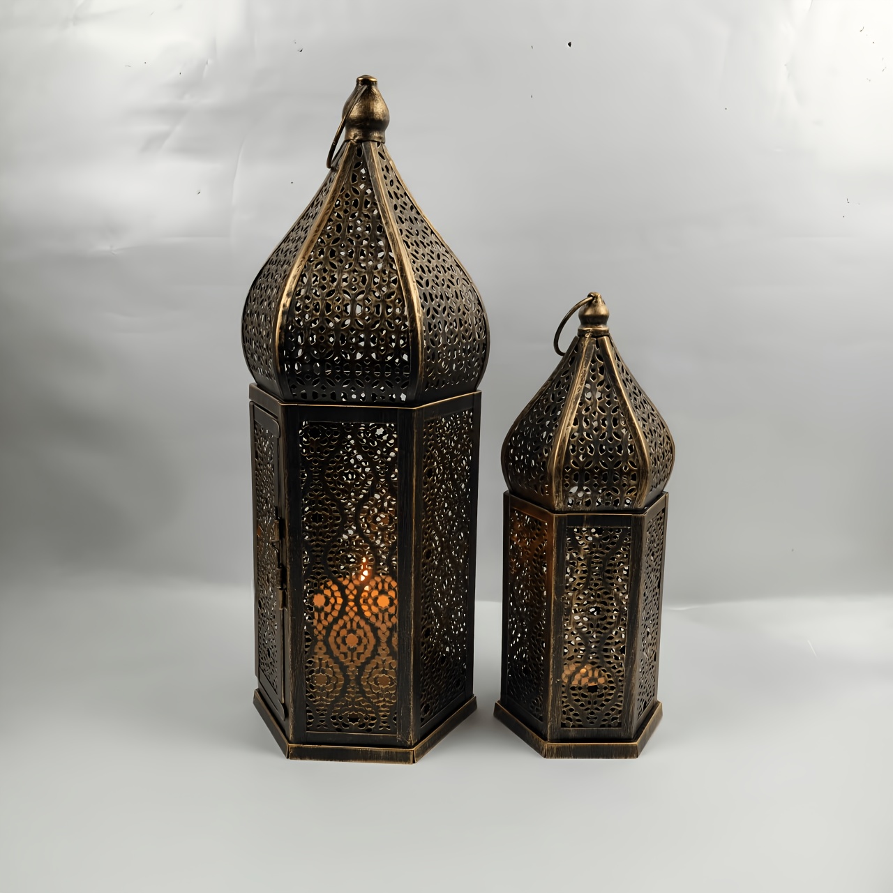 TEMU 2pcs Moroccan Metal Lantern Set Vintage Candle Holder For Home & Festival Decor