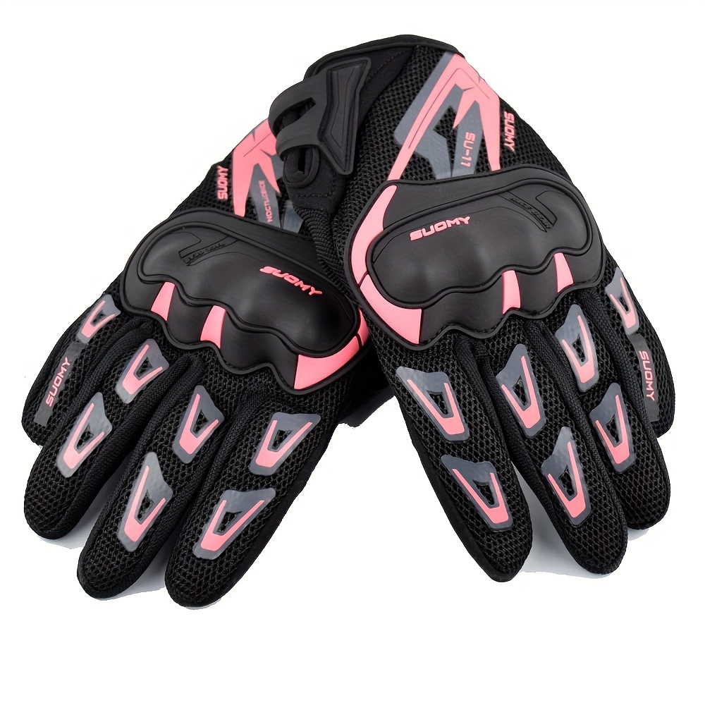 

Women' Screen Motorcycle Gloves, Breathable Shockproof Polyester Cycling Gloves With Closure, Reflective Summer Riding Gear For Mbx/mtb/atv, Hand Washable Knit Fabric - Pink