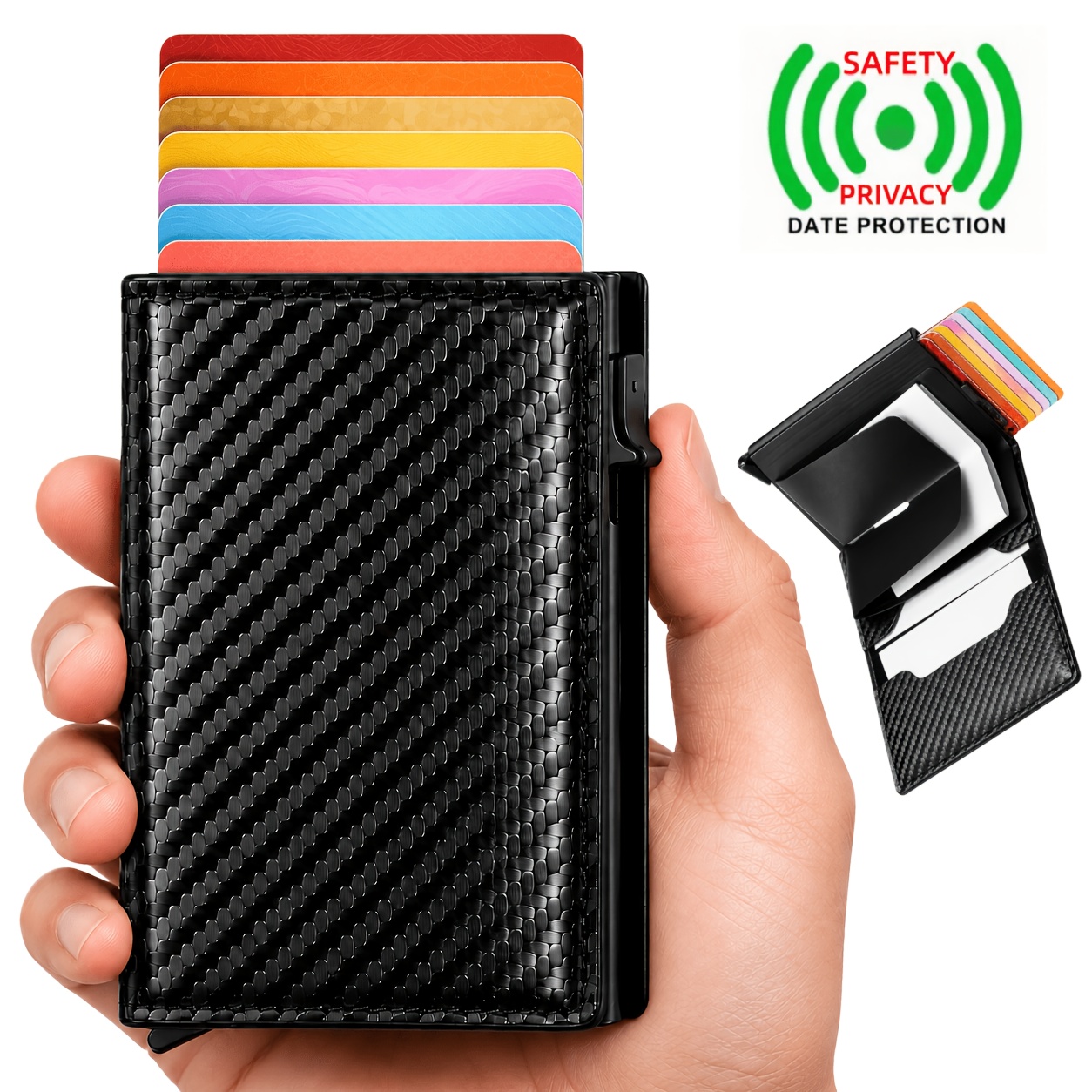 TEMU 1set Smart Airtag Men's Pop-up Wallet & Bracelet Set | Black Genuine Leather Carbon Fiber Card Holder, Ultra-thin Clip | Microfiber Wallet 10