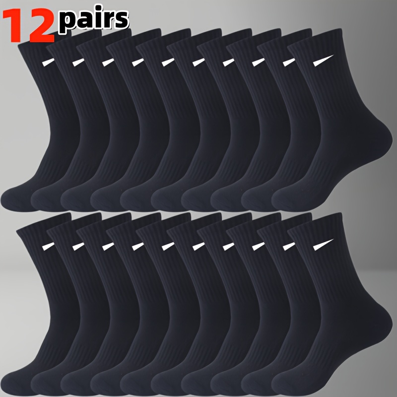 TEMU 168-needle Knitting Craft, 12-pair Pc High-elastic Waistband Men's Sweat-absorbing Breathable Outdoor Socks, Suitable For , Comfortable And