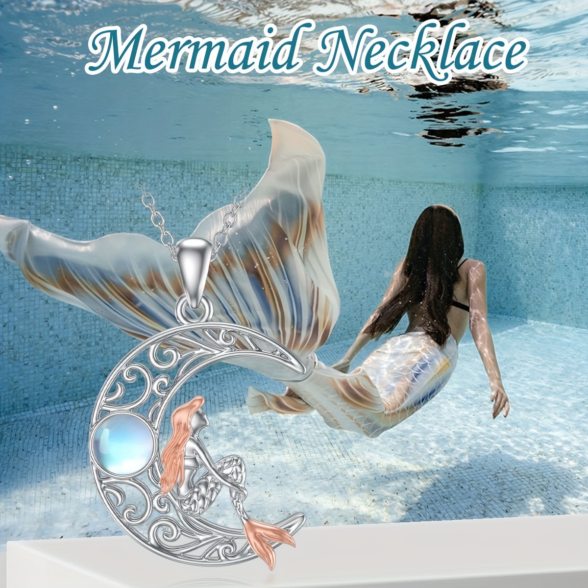 S925 Sterling Silver Mermaid Necklace For Women Mermaid Pendant Necklace, Mermaid Moon Necklace Moonstone Jewelry, Mermaid Gifts For Women Daughter Wife Girlfriend Anniversary Christmas Birthday, 18+2 Inch