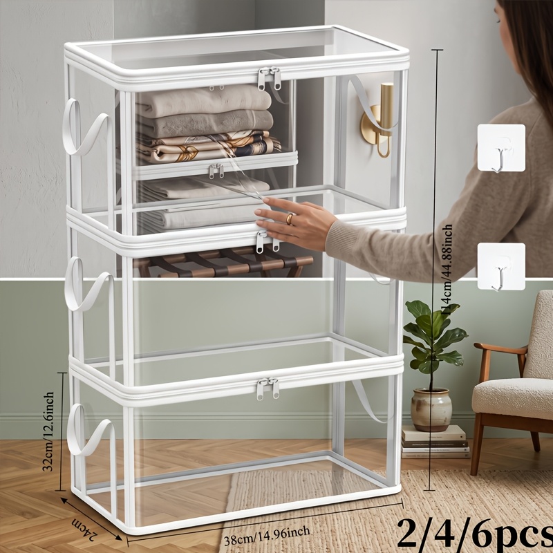 8pcs Set Large Transparent Thickened Plastic Storage Boxes with Hooks and Lids