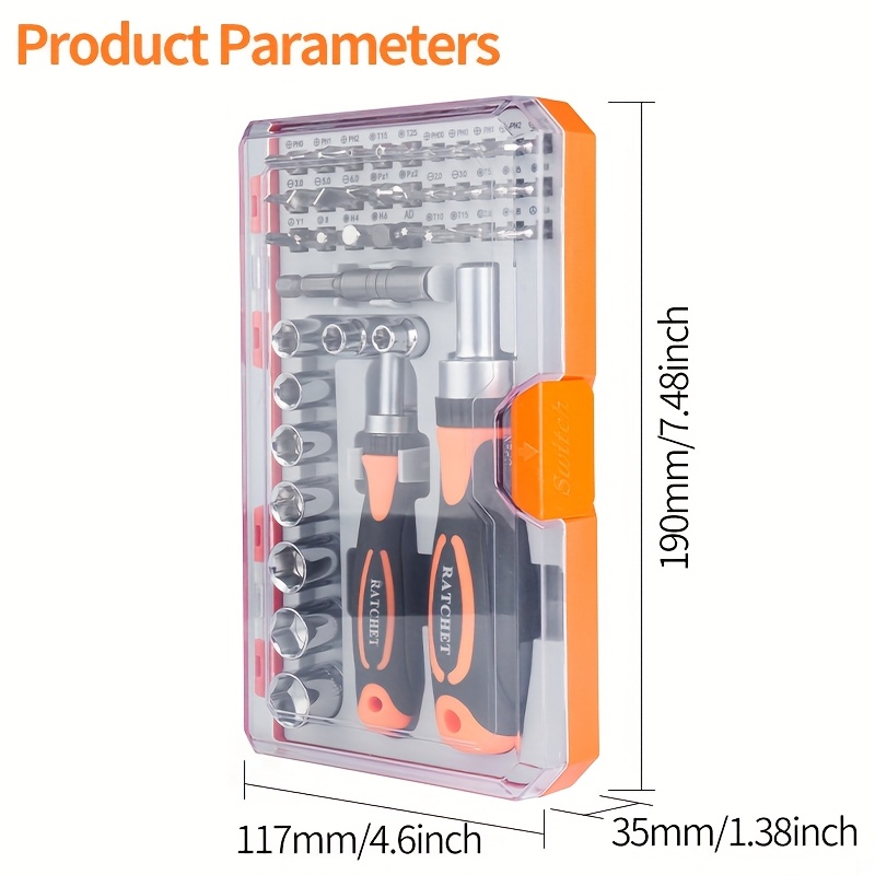 ratchet screwdriver set 42 in 1 with magnetic two handles convertible   for electronics bicycles   repair     hexagon phillips bits high end   Product details 4