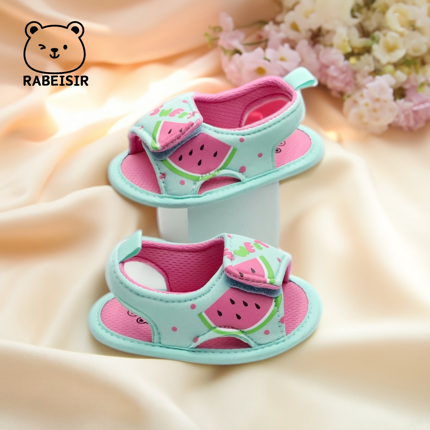 RABEISIR Adorable Mermaid & Watermelon Baby Walker Sandals - Breathable, Non-Slip Soft Sole Shoes with Easy Hook-and-loop Fastener Strap - Perfect for Spring/Summer Daily Wear & Vacation Outfits, Toddler Sandals