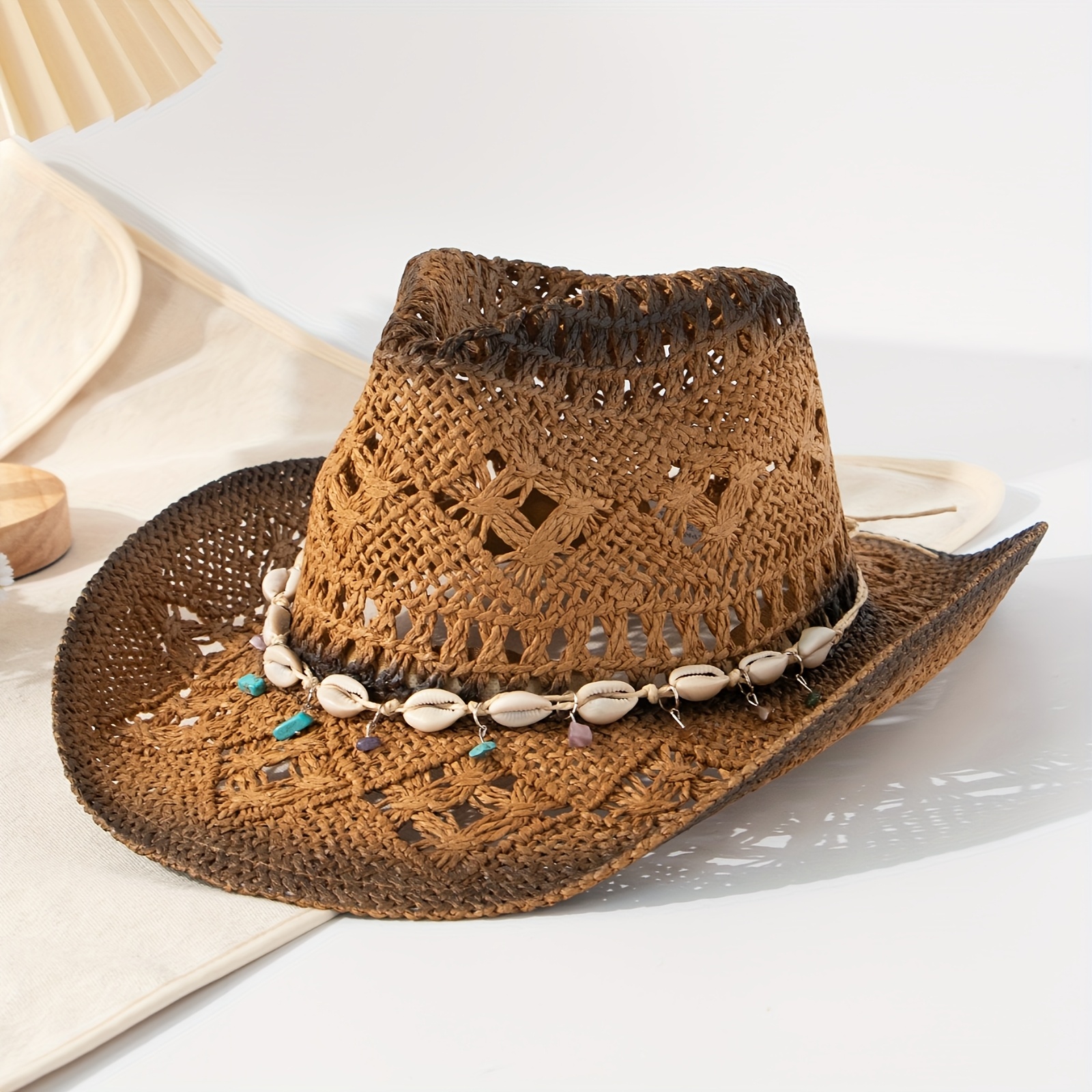 womens lightweight hand woven cowboy hat contrast stitching Temu