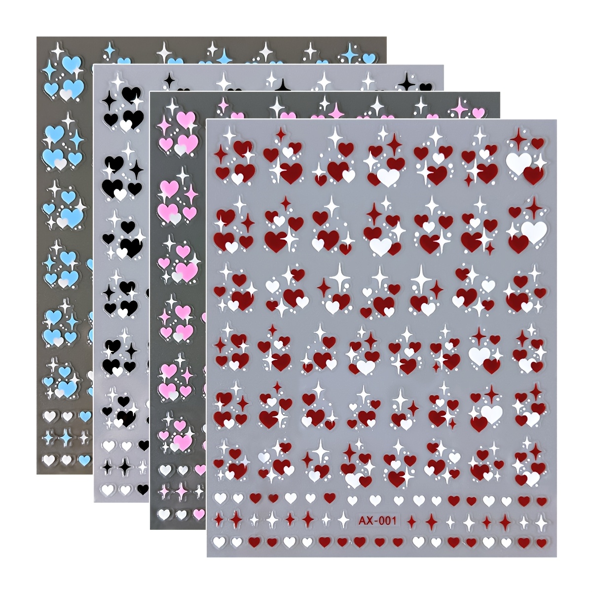 4pcs Set, Starburst Heart Nail Stickers, Japanese Romantic Nail Stickers, Suitable For Home, Valentine's Day Edition