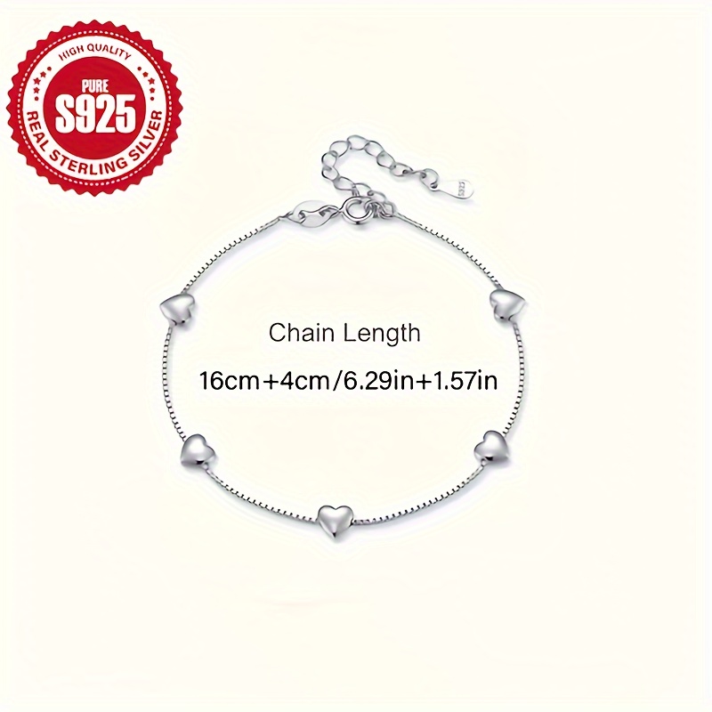 925 Sterling Silver Heart Link Bracelet for Women