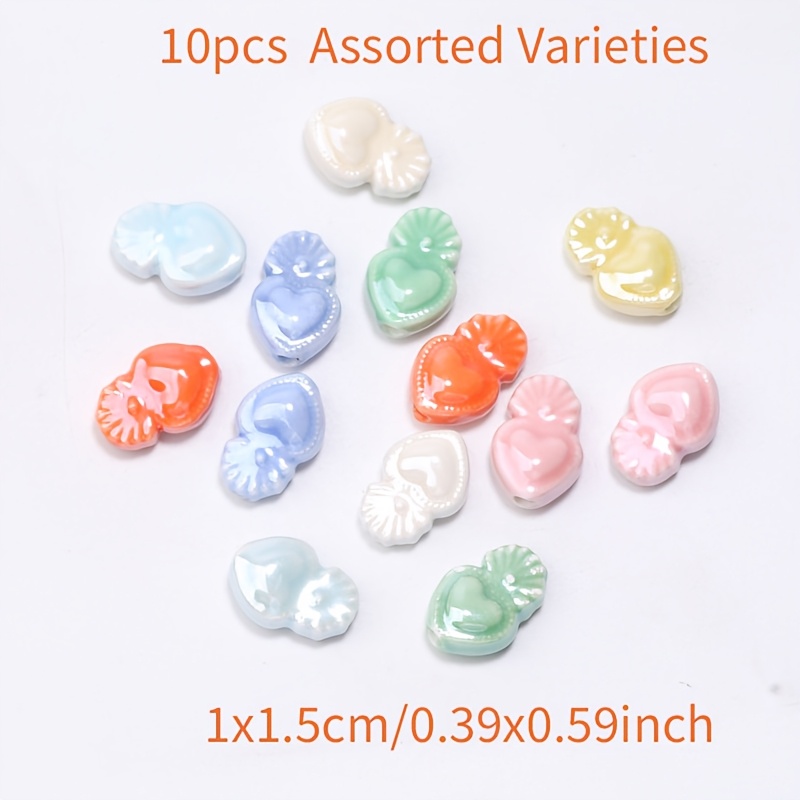 TEMU 10x15mm 10 Random Color Shell Heart Ceramics Suitable For Necklaces, Earrings And Keychains - Holiday Decoration Gifts, Glossy Surface, Smooth