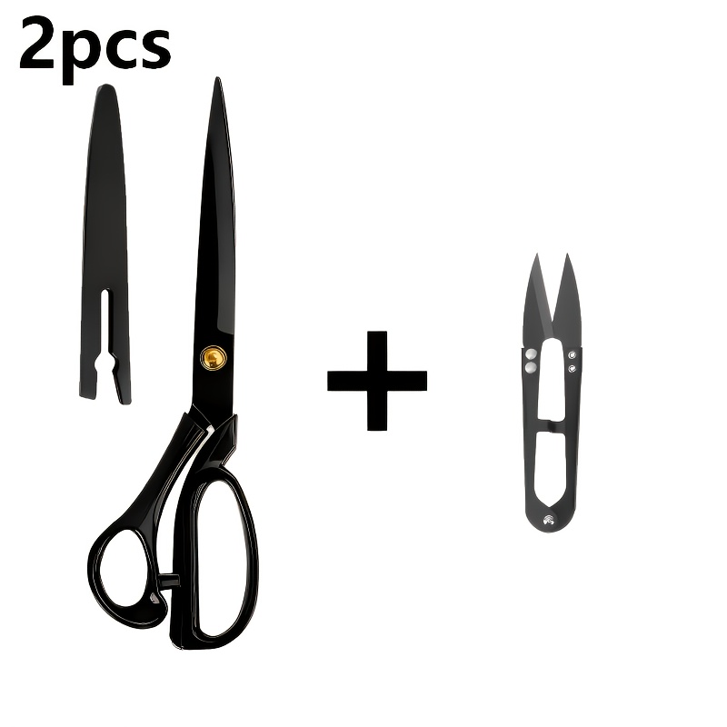 TEMU 2pcs Scissors, 8-inch Black Heavy-duty Professional Scissors With Thread , Sharp Fabric Scissors For Tailoring And Industrial Sewing, Great For