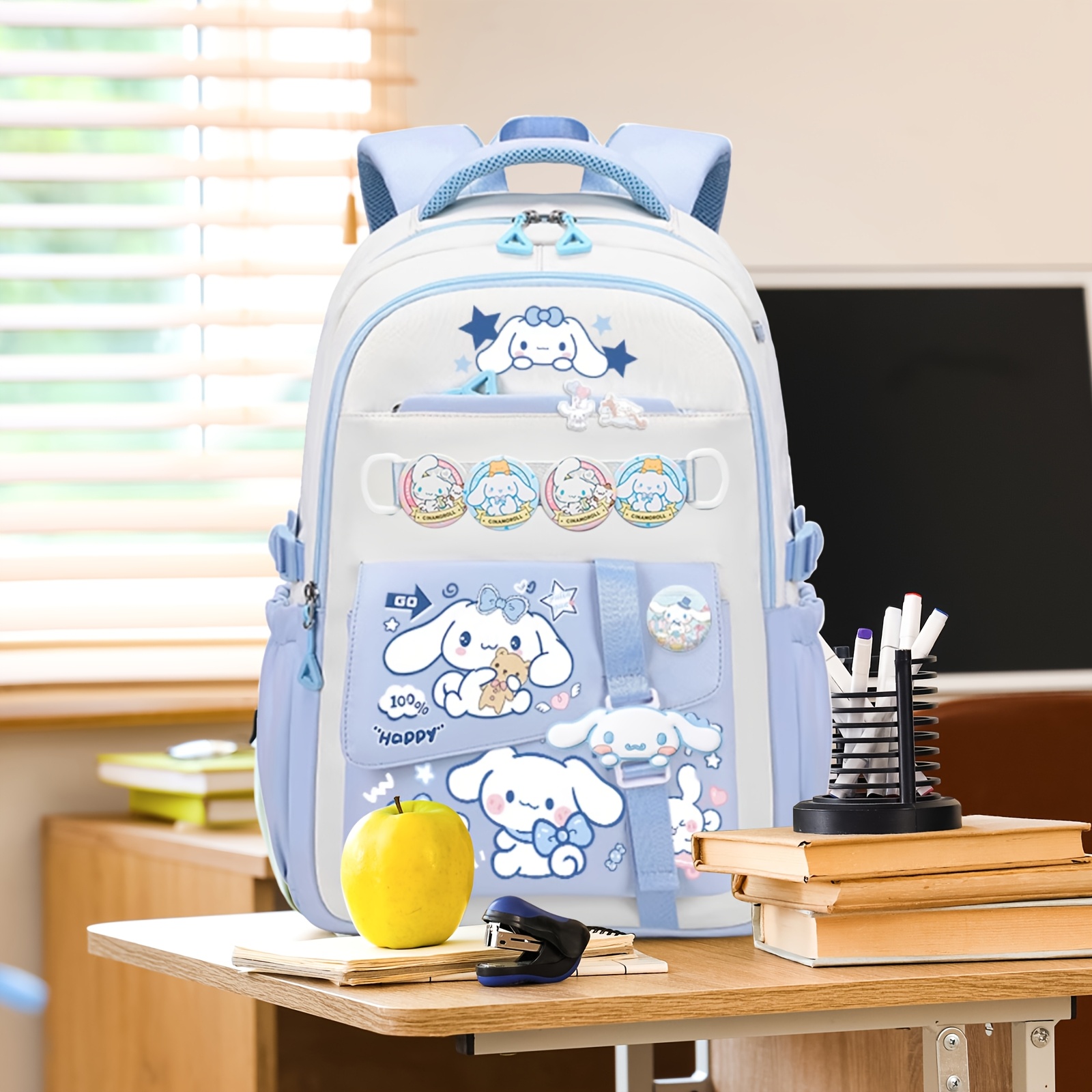 for   backpack blue large capacity backpack   stationery set, keychains, button pins, stickers, for teenager Product details 3