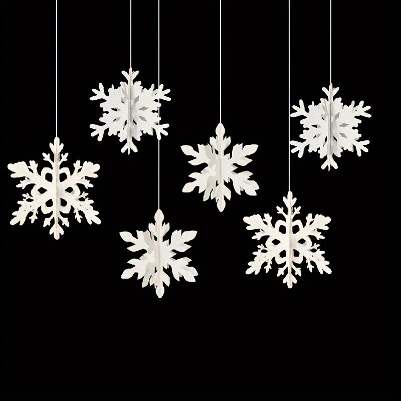 6pcs Of White 3d Snowflake Decorations For Christmas Hanging Decor, Perfect For And Birthday Party Decorations