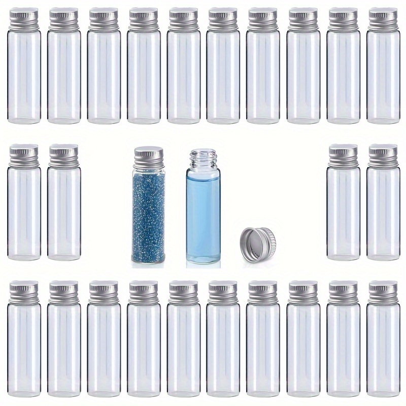 

50-pack Silvery Aluminum Screw Cap Plastic Bottles, 0.85oz Sample Vials For Liquids, Unscented Cosmetic Containers For Creams And Cleaners