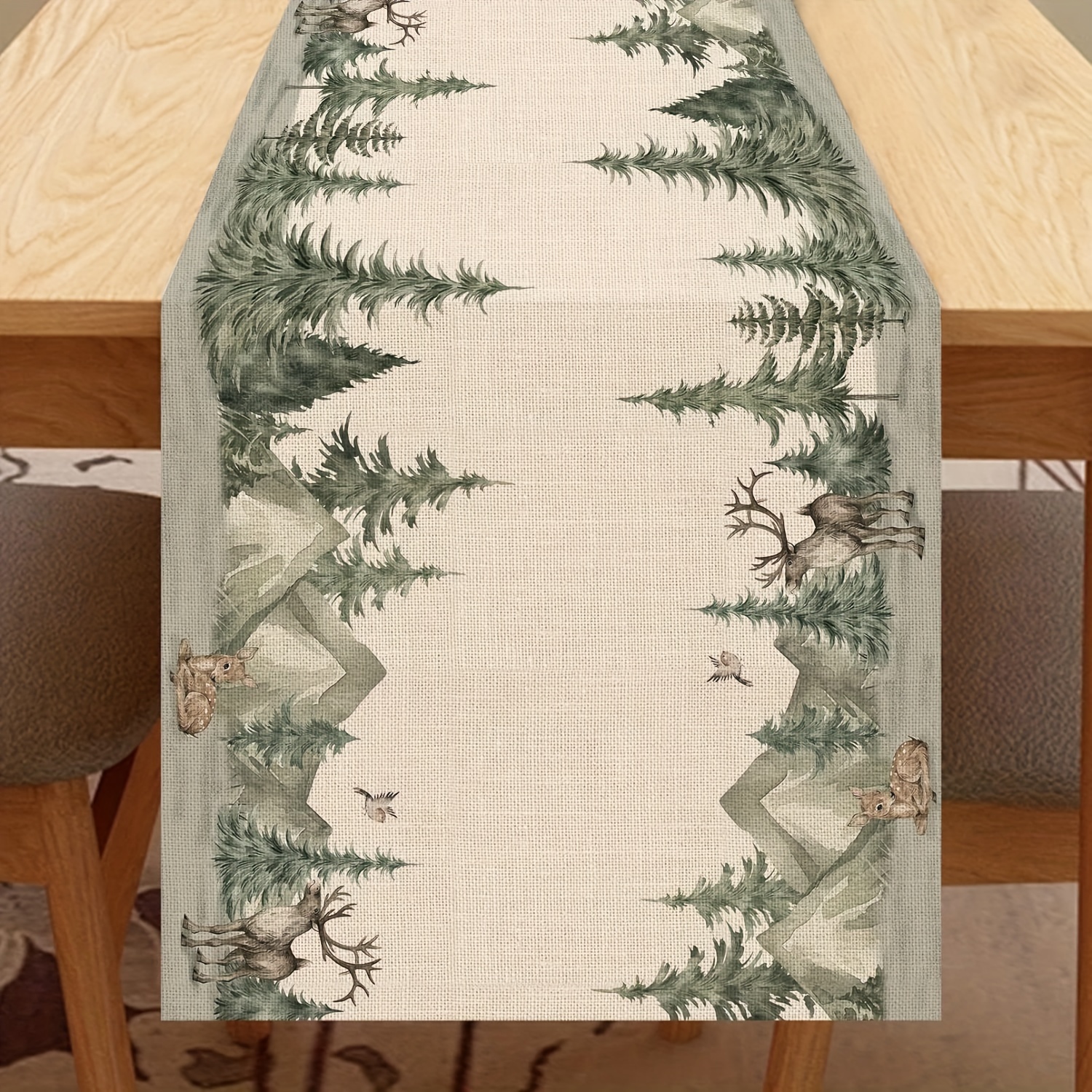 TEMU 1 pz, Runner da invernale Foresta Renna Pino, Decorazioni Natalizie Ghianda , Decorazione Festiva Natalizia in Tela di Iuta Stile per Sala da ,