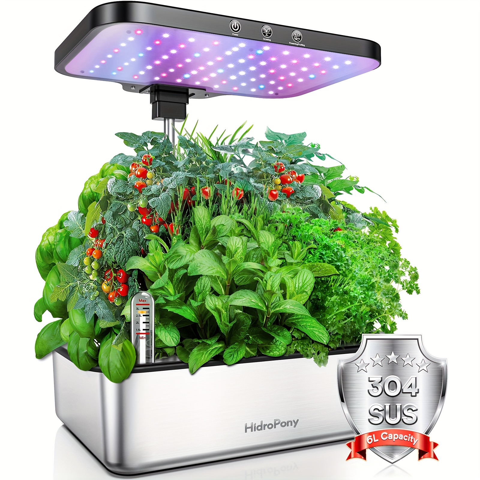 

Hydroponics Growing System, 304 Steel Indoor Kit For & Vegetables, Led , Auto , Ideal For Family Gardening, 6l Tank