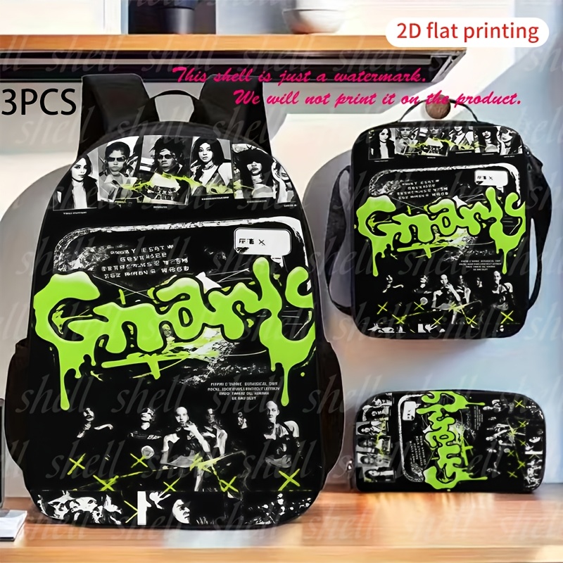 TEMU Mochila con estampado de graffiti (1 /3 unidades), estampado 2D, estuche para lápices (1 ) y bolso cruzado con cremallera (1 ), bolso de viaje ,