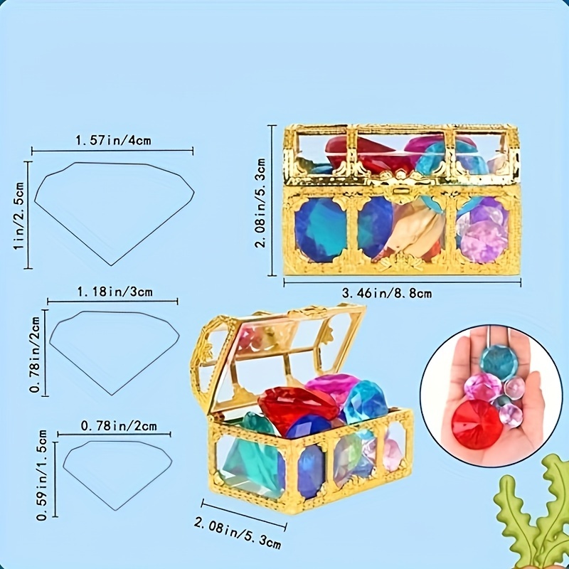 10pcs gem with treasure pirate chest box summer underwater acrylic gemstones set 10pcs faceted acrylic pendants and a pirate box details 1