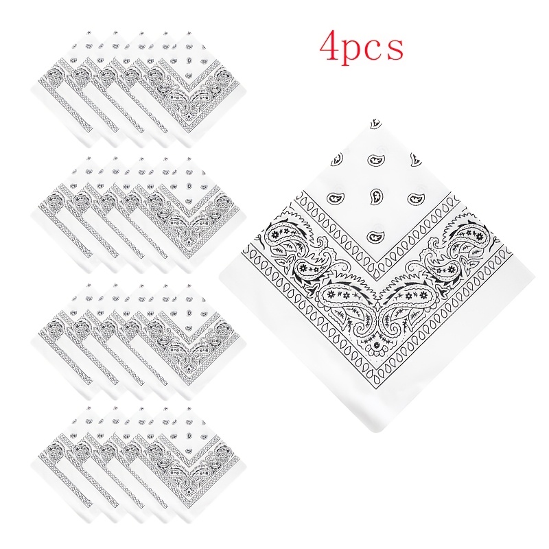 TEMU 4pcs White Reversible Paisley Scarves, Unisex Outdoor Versatile Headscarf Face Cover Decorative Neck Scarf