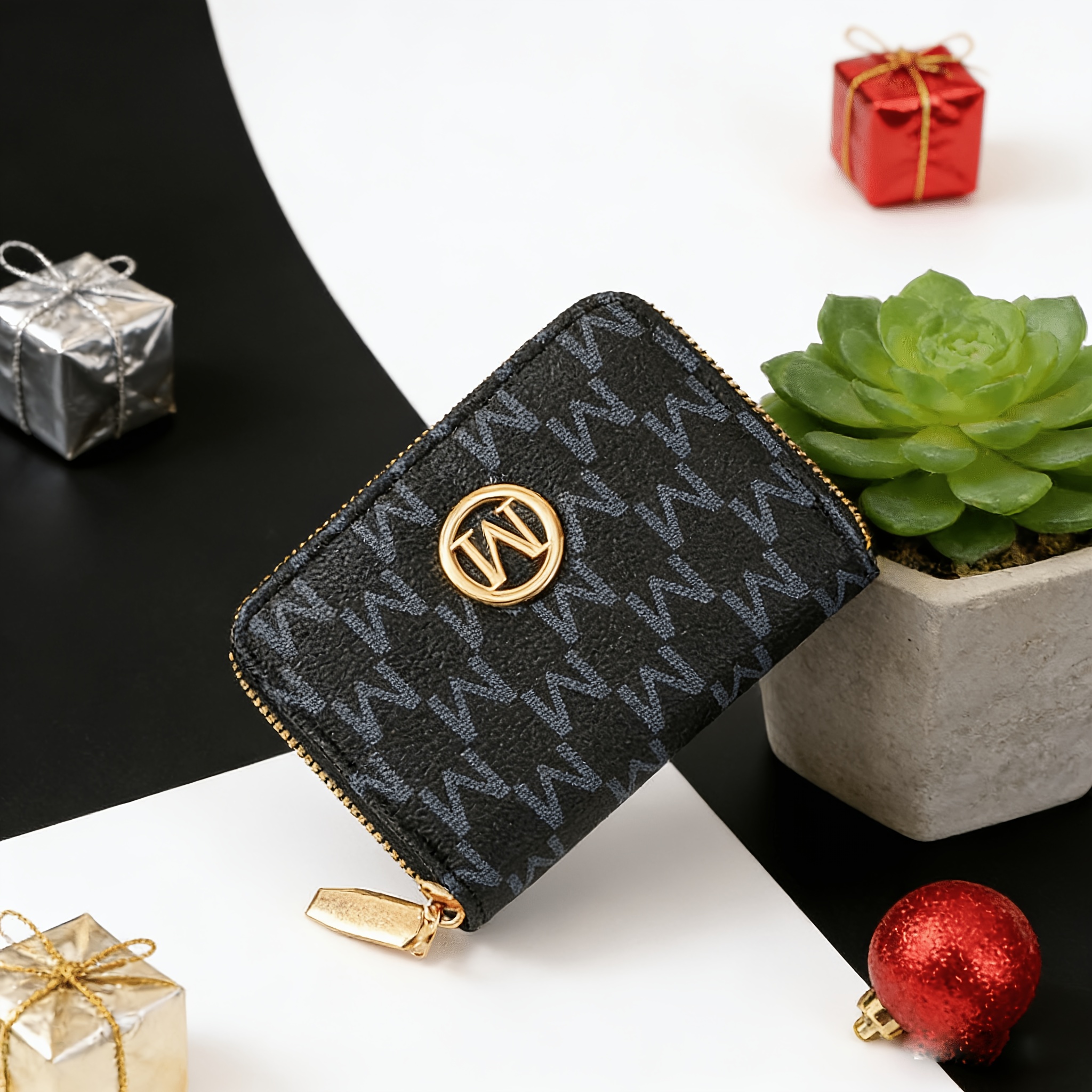 TEMU Women's Small Clutch Bag, Zipper Closure With Multiple Card Slots, European And Mini Wallet - Women's M-shaped Vintage Print, Valentine's Day,
