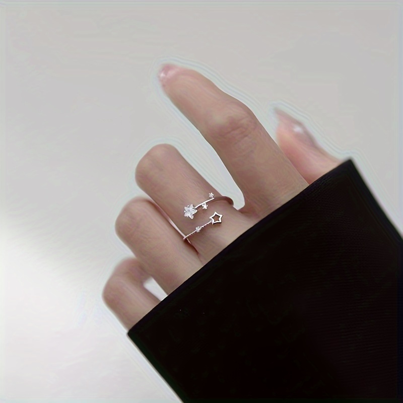 Star Decor Cubic Zirconia Ring, Adjustable Joint Ring for Girls, Party Gift