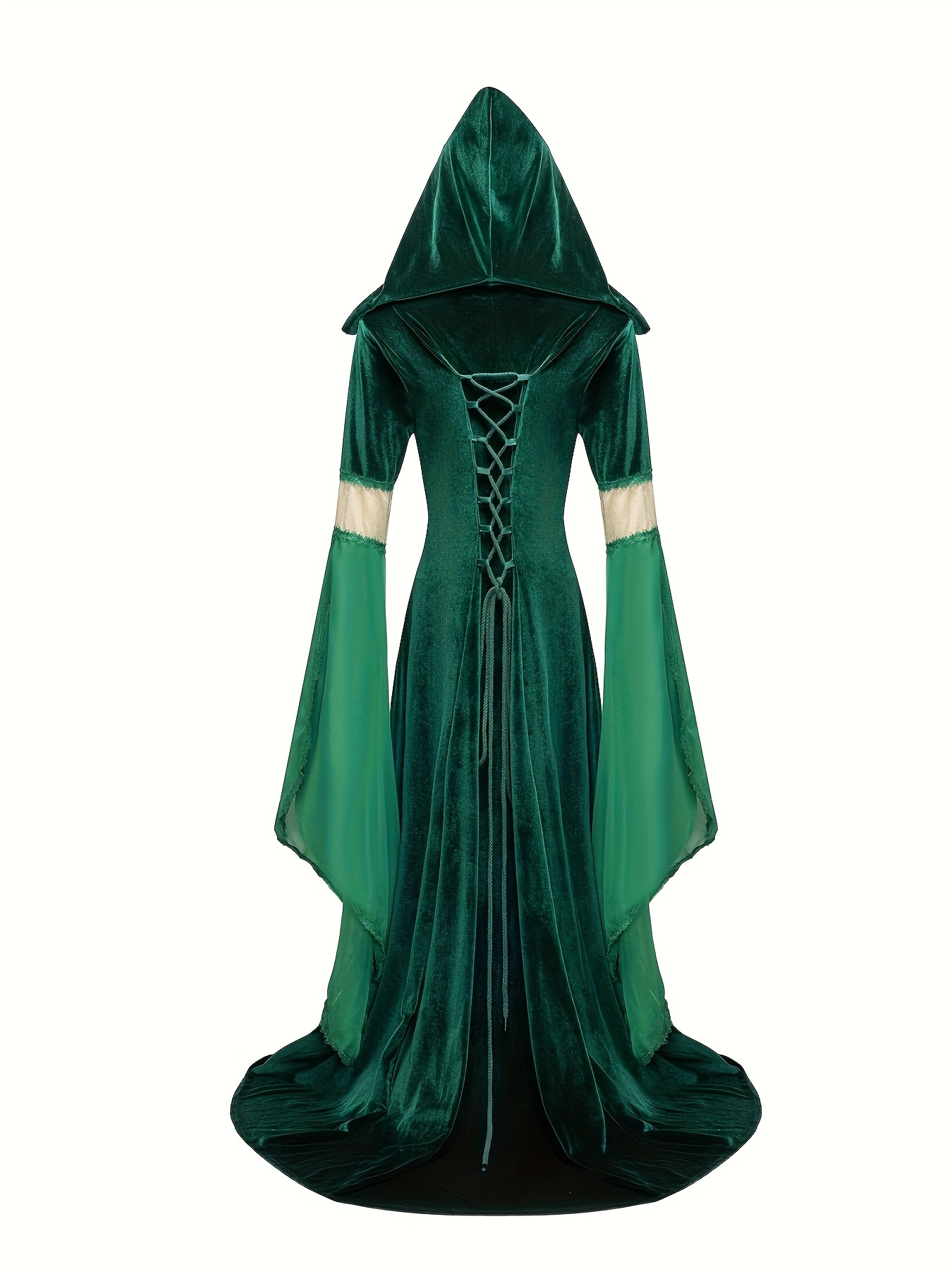 slim fit dress slacks Medieval Renaissance Witch Square Neck Gown Dress, Green / 3XL