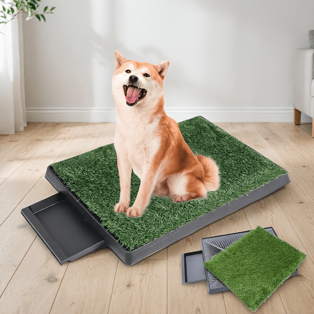 TEMU Indoor Dog Training Potty, Artificial Grass Pet Toilet With Removable Waste Drawer, Easy To Clean, Leakproof Base, Reusable Puppy Toilet For
