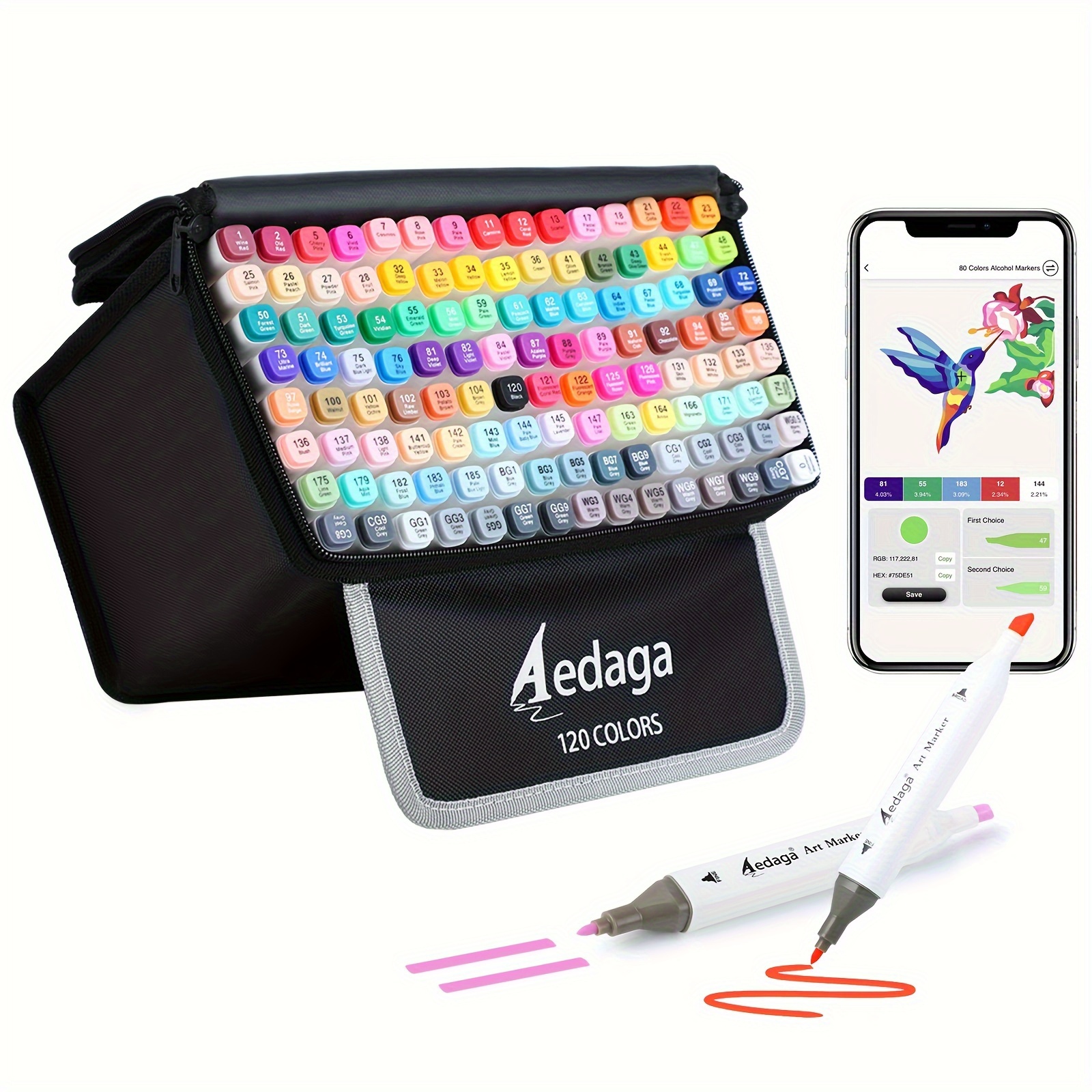 

120 Colors Markers With Free App, Dual Tip Art Markers With Kickstand Case For Artists. Based Markers For Coloring Painting Sketching And Drawing, Great Gift.